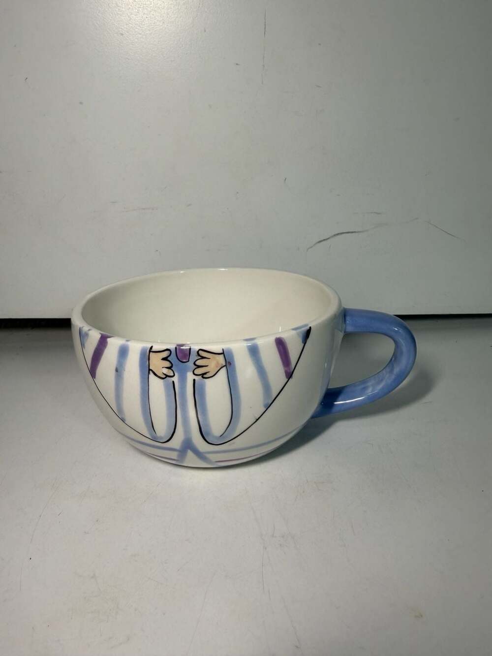 Vintage Hand Painted Pottery Soup Mug or Bowl with Angel Wings Motif